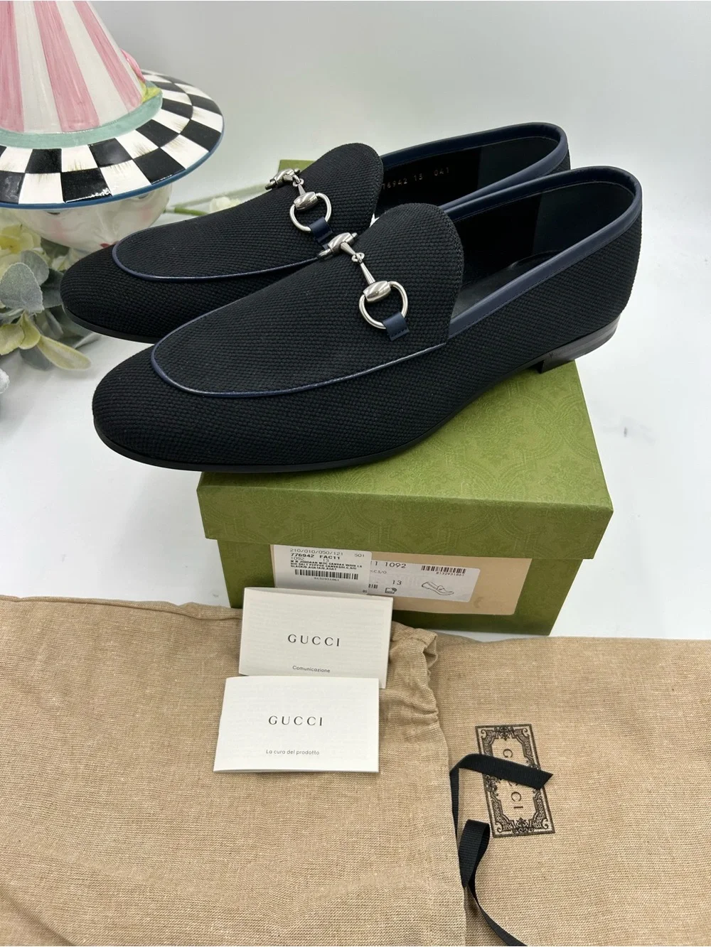 Men's  Gucci, NEW JORDAAN canvas horse bit loafer size 13 made in Italy